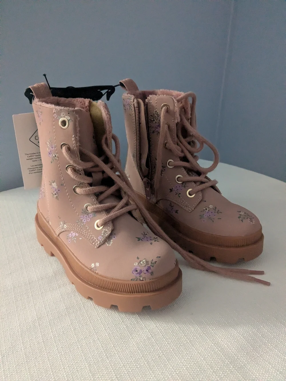 H&M Pink Fuzzy Lined Lace-Up Boots